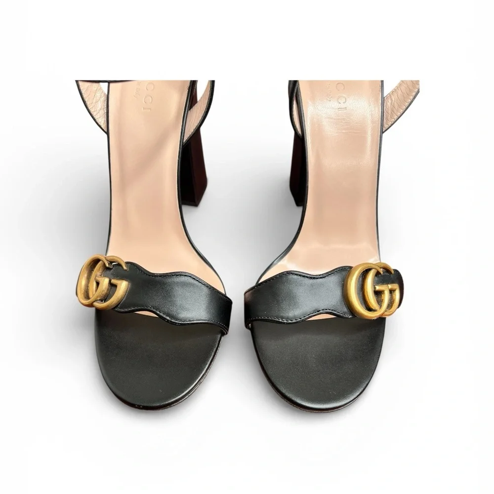 Gucci GG Marmot Block Heel Strap Sandals Black Size 39 - Picture 4 of 8